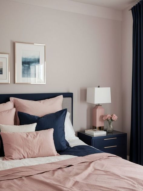 Diy Bedroom Accent Wall, Pink Gold Bedroom, Bedroom Accent Wall Ideas, Blush Pink Bedding, Bedroom Accent Wall, Blush Bedroom, Navy Blue Bedrooms, Guest Bedroom Makeover, Accent Wall Ideas