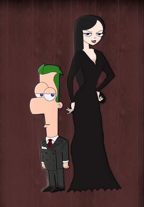 Ferb Fletcher and Vanessa Doofenshmirtz reimagined as Gomez and Mortica Addams. Created by Monique Gloetzner. Ferb And Vanessa Fanart, Ferb Fletcher Fanart, Vanessa Doofenshmirtz Icon, Vanessa Doofenshmirtz Costume, Ferb Vanessa, Legendary Fanart, Ferb And Vanessa, Vanessa Doofenshmirtz, Ferb Fletcher