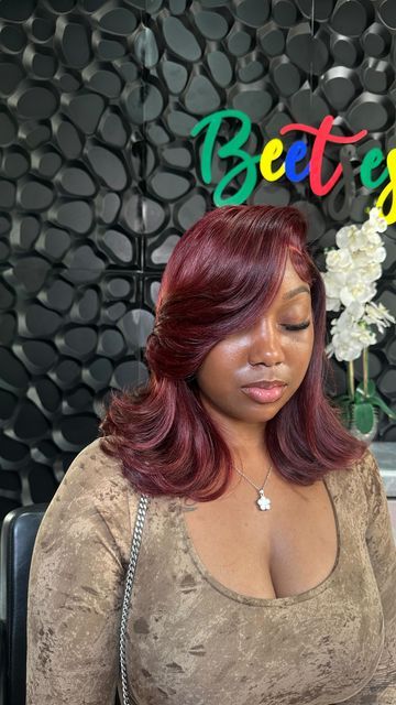 Venez on Instagram: "💇🏾‍♀️🙅🏾‍♂️ Hair Provided By @Beetextensions For Atlanta Booking please Book through the link in Bio for appointments‼️ No same day appointments‼️ No Deposit No Appoinment‼️ #atlhairstylist #explorepage #houstonhairstylist #explorepage #Microlinks #Atlmicrolinks #explorepage #Atlwigs #Atlantafrontals #miamihairstylist #Lahairstylist #BlackBusiness #virginhair #MontgomeryHairstylist #atlexplore #Atlhair #Buckheadhairstylist #naturalhair #nychairst Burgundy Side Part, Burgundy Bob Black Women, Side Part Burgundy Wig Black Women, Burgundy Hair Styles, Side Part Bob Burgundy, Red Side Part Bob, Side Part Burgundy Wig, Bob Wig Hairstyles, Bob Natural Hair