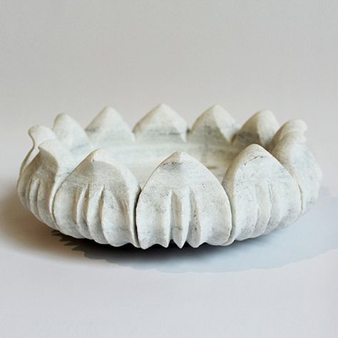 Shop our white marble bowls at Mix Furniture! Hand carved white marble bowl made in India. Beautiful for indoor or outdoor use. Marble Items, Marble Kitchen Decor, Marble Ideas, Marble Carving, Temple Design For Home, Lotus Bowls, Marble Bowl, Marble Decor, Flower Bowl