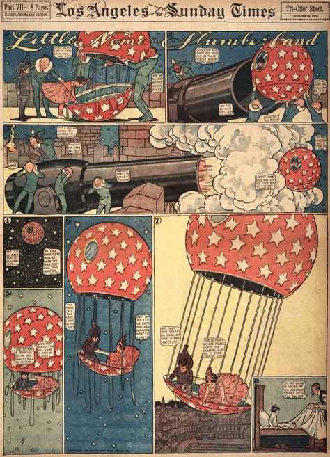 Nemo In Slumberland, Winsor Mccay, Balaeniceps Rex, Little Nemo In Slumberland, Hot Air Balloon Rides, Comic Panels, Comic Illustration, Vintage Comics, Funky Art