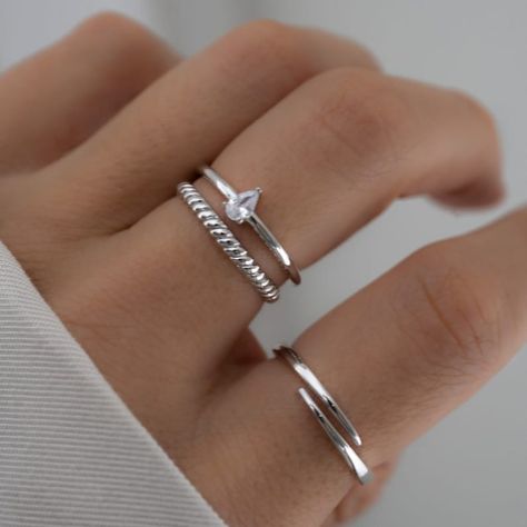 Faster shipping. Better service Silver Ring Stack Dainty, Casual Jewelry Silver, Sulver Rings, Sterling Silver Jewelry Aesthetic, Silver Ring Layering, Women Jewelry Silver, Multiple Silver Rings, Everyday Jewelry Simple Silver, Styling Rings Silver