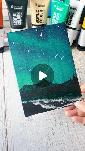 Artwork By S on Instagram: "Really easy northern lights painting 💚  #trendingreels #reelsofinstagram #paintingprocess #seascapepainting #oceanpainting #seapainting #waterpainting #aestheticpaintings #aestheticart #paintingideas #paintingvideo" Easy Northern Lights Painting, Northern Lights Easy Painting, Northern Lights Painting Easy, Painting Ideas On Canvas Aurora Borealis, Simple Northern Lights Painting, Canvas Painting Ideas Northern Lights, Northen Lights Painting Acrylic, Beach Sunset Painting, Northern Lights Painting