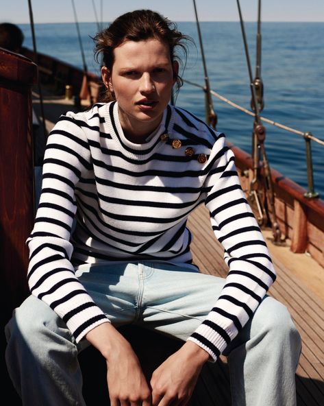 Bette Franke, Maritime Style, Spain Fashion, Breton Stripes, Sailor Stripes, Summer Swimwear, Harper’s Bazaar, Yacht Charter, Nautical Fashion