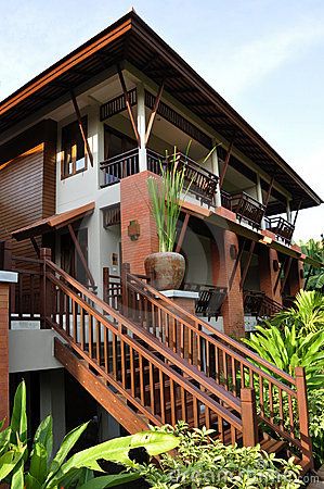 Modern design for this Thai house surrounded by vegetation Thailand House Design, Thai Style House, Modern Filipino House, Thai House Design, Filipino House, Projek Kayu, Filipino Architecture, Philippine Houses, Asian House