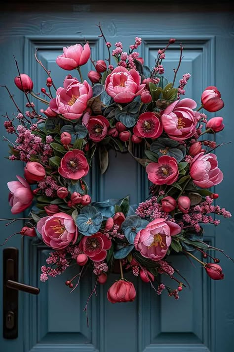 55 Fresh and Inspiring Spring Wreath Ideas to Brighten Your Doorstep Spring Ideas Decoration, Diy Summer Wreaths, Spring Wreath Ideas, Wreath Stand, Floral Door Wreaths, Spring Floral Wreath, Colorful Wreath, Whimsical Wreaths, Pink Wreath