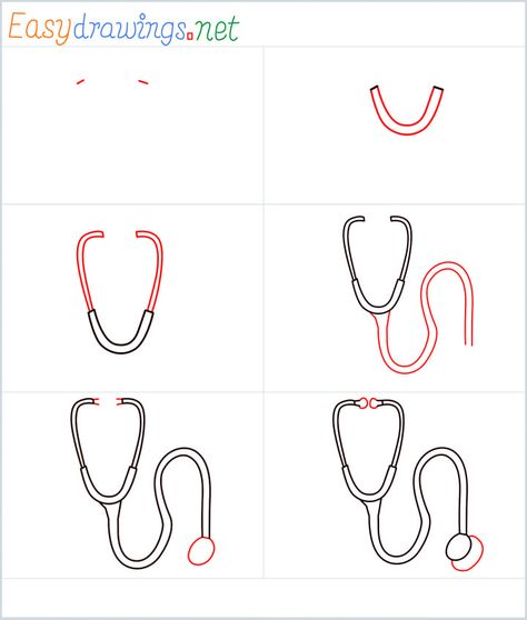 How to Draw a Stethoscope step by step for beginners: 6 + 9 Easy phase Easy Stethoscope Drawing, How To Draw Stethoscope, Stethoscope Painting, Stethoscope Doodle, Nurse Drawing Easy, Nurse Doodles, Stethoscope Drawing, Stethoscope Clipart, Doctor Craft