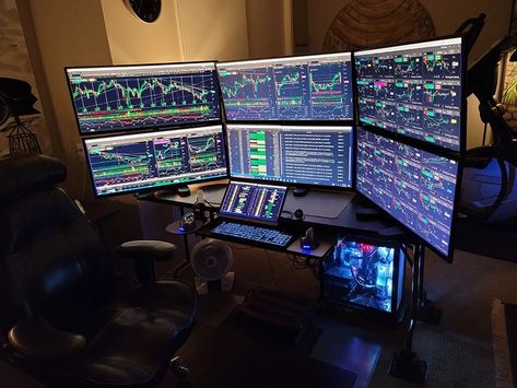 Trading Computers - Investing & Trading Computers Trading Setup, Gold Trading, Trading Desk, Computer Set, Crypto Money, Desktop Setup, Desktop Design, Gaming Room Setup, Work Room