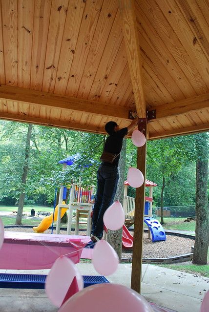 Tim helps decorate the pavilion | twentysixcats | Flickr How To Decorate A Park Pavilion, Pavilion Party Decorations, Park Pavilion Decorations, Pavilion Decorating Ideas, Party At A Park, Decorating Balloons, Pavilion Decorations, Pavilion Party, Park Party Decorations