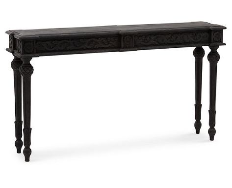 The beautifully-crafted Tigwell Console Table is highlighted by the intricate floral patterns hand-carved onto all four of its sides. Combined with the Tigwell’s intricate turned legs, this console table is ornate without being ostentatious. Built of kiln-dried solid wood that is sure to last a lifetime, the Tigwell features a hand-rubbed finish and effortlessly blends with traditional or transitional decor. Available in three finishes: Walnut, White Antique or Grey Antique. Long Sofa Tables Behind Couch, Tall Narrow Console Table, Unique Sofa Table, Turned Leg Console Table, Transitional Entryway Table, Spanish Console Table, 60 Inch Console Table, Vintage Console Table Entryway, Antique Entryway Table