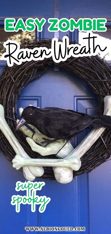 Create the ultimate spooky Halloween decor with this DIY Zombie Raven Wreath! Perfect for those who love creepy, gothic vibes, this eerie wreath features a haunting black raven surrounded by tattered and weathered accents. Whether you’re a beginner or seasoned crafter, this project is easy to assemble and makes a bold statement on your front door. Ravens Wreath, Black Halloween Wreath, Halloween Raven, Spooky Halloween Decor, Fun Wreath, Diy Halloween Projects, Spooky Halloween Decorations, Black Halloween, Trick Or Treater