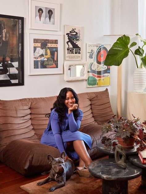 Writer Marjon Carlos Thought She Finished Decorating Her Apartment —Then She Got a Roommate Afrocentric Studio Apartment, Brooklyn Brownstone Interior Living Room, Solange Apartment, Black Home Decor Aesthetic, Brynn Whitfield Apartment, Black Art Gallery Wall, Michelle Choi Apartment, African American Interior Design, Brooklyn Apartment Aesthetic