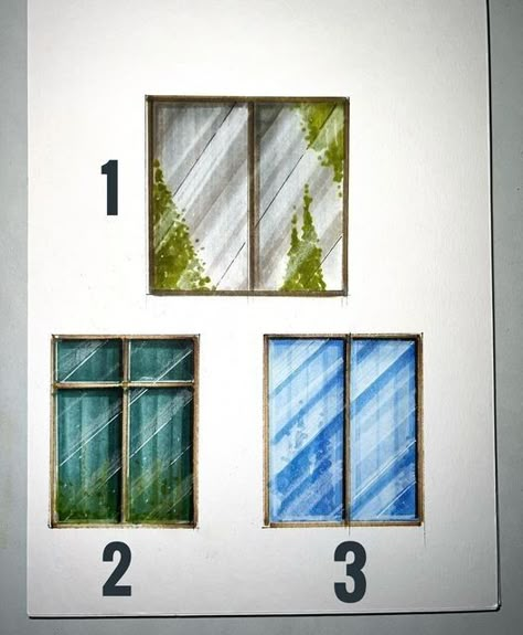 Architecture Drawing Window, Window Architecture Drawing, Marker Art Architecture, Alcohol Marker Rendering Architecture, Glass Rendering Marker, Marker Architecture Drawing, Window Sketch Architecture, Window Rendering Marker, How To Draw Windows