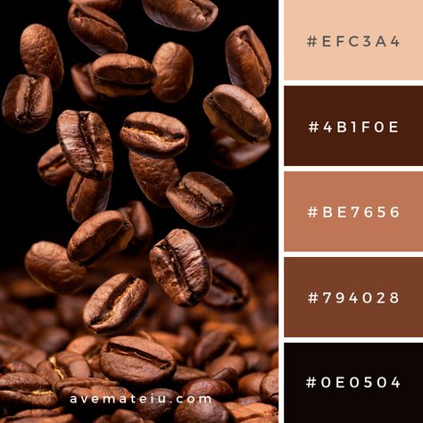 Falling coffee beans with copy space Color Palette #333 – Ave Mateiu Coffee Color Palette Colour Schemes, Coffee Colors Aesthetic, Coffee Aesthetic Color Palette, Vintage Color Palette Brown, Coffee Brown Color Palette, Rich Brown Color Palette, Coffee Color Palette Aesthetic, Palette Marrone, Coffee Pallete Color