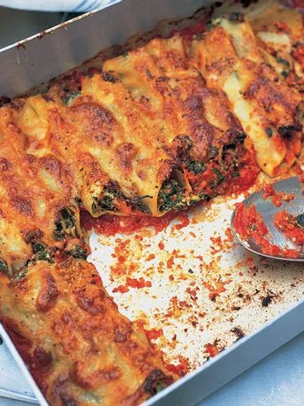 Spinach & Ricotta Cannelloni| Pasta Recipes | Jamie Oliver Recipes Spinach And Ricotta Cannelloni, Ricotta Cannelloni, Cannelloni Pasta, Pasta Spinach, Cannelloni Recipes, Spinach And Ricotta, Asparagus And Mushrooms, Baked Granola, Filled Pasta