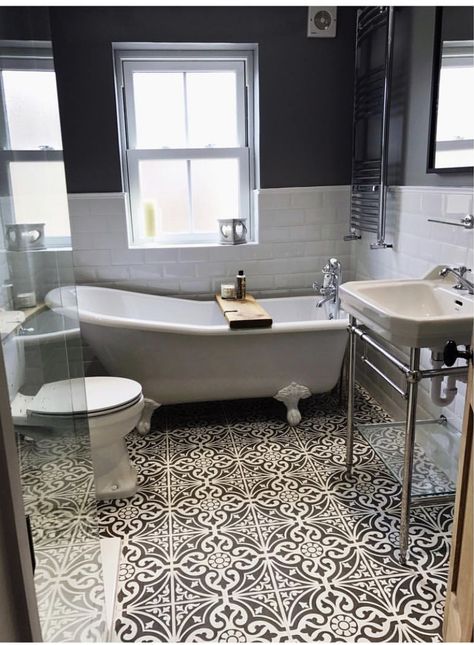 Victorian Bathroom Tile Ideas, Terraced Bathroom Ideas, Bathroom Ideas Shower And Bath, Modern Victorian Bathroom Tiles, Small London Bathroom, Modern Victorian Bathroom Ideas, Bathroom Edwardian House, Victorian Style Shower Room, Vintage Bathroom Tiles Victorian