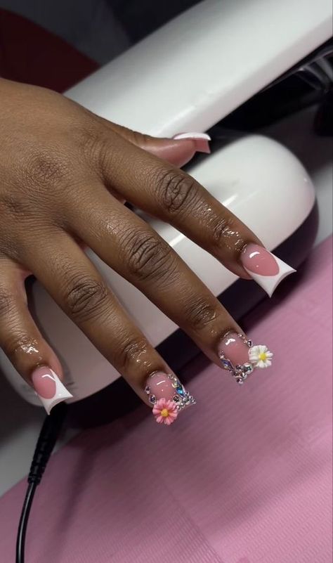 Nails Acrylic Short Charms, Summer Nail Ideas Black Women, Extra Birthday Nails Short, Spring Junk Nails, Short Duckie Nails, Birthday Nail Set Ideas Short, Dramatic Nails Acrylic, Braided Cornrow Hairstyles Natural Hair, Nails Acrylic Black Women