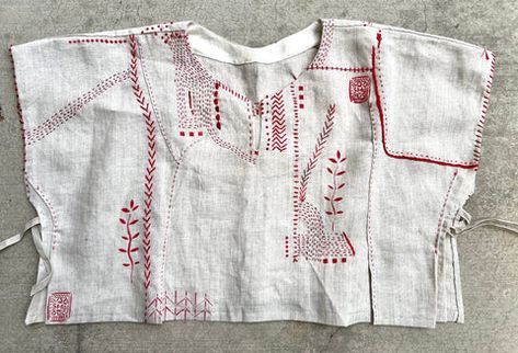 Diane Ericson, Top Pattern Sewing, Indian Pink, Decorative Stitches, Japan Outfit, Construction Process, Simple Shirts, Embroidery Fashion, Embroidery Inspiration