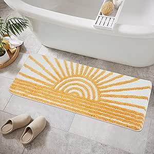 Boho Bathroom Rugs, Long Bathroom Rugs, Abstract Sunrise, Sunrise Design, Sun Bath, Bathroom Runner, Bath Runner, Bath Runner Rugs, Bathroom Runner Rug