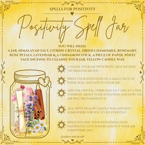 Positivity Spell Jar Willow Witchcraft Positivity Spell, Yellow Candles, Spell Jars, Spell Jar, Spells Witchcraft, Blessed Be, Citrine Crystal, Dragons Blood, Candle Wax