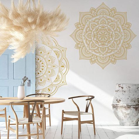 Amazon.com: 4 Pcs Half Mandala Wall Decal Boho Mandala Wall Sticker Hippie Mandala Vinyl Wall Decals Flower Wall Stickers Headboard Wall Decoration Indian Namaste Flower for Bedroom Living Room Yoga (Gold) : Tools & Home Improvement Flower For Bedroom, Living Room Yoga, Mandala Wall Stencil, Wall Stencils Diy, Half Mandala, Mandala Wallpaper, Entrance Gates Design, Diy Wand, Boho Mandala