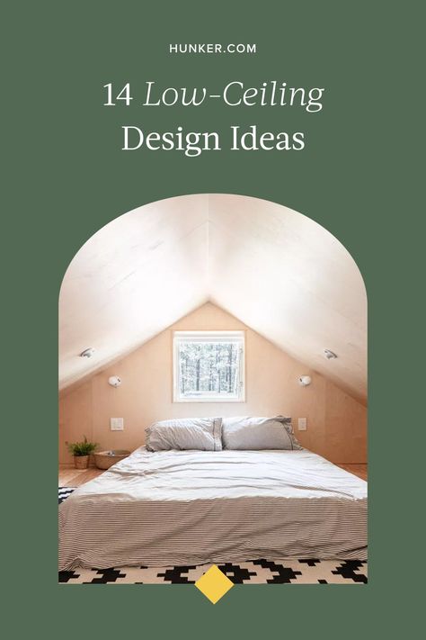 7 Ft Ceilings, Houses With Low Ceilings, Bedrooms With Low Ceilings, Low Ceiling Bedroom Design, Low Ceiling Design Ideas, Low Ceilings Tricks, Low Ceiling Ideas Bedroom, Interior Design Low Ceiling, How To Make Low Ceilings Look Higher