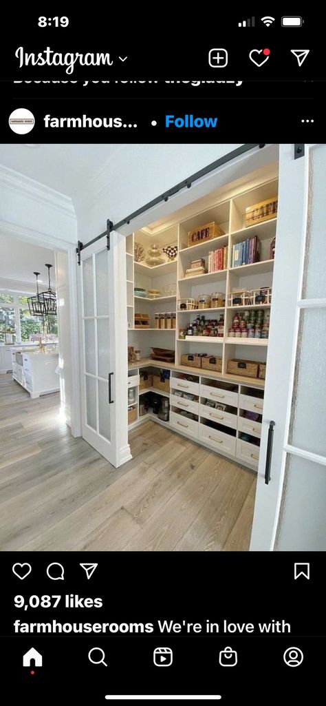 Cool Pantry, Pantry Closet Design, Pantry Inspiration, Farmhouse Pantry, Butlers Pantry, Kitchen Organization Pantry, Farmhouse Inspiration, Barn Style House, Butler's Pantry