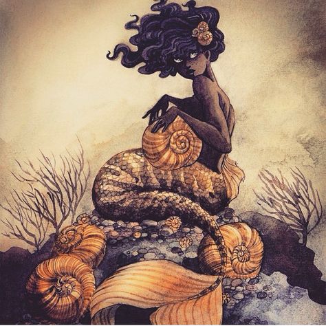 African mermaid Black Mermaid Tattoo, African Mermaid, Mermaid Illustration, Water Spirit, Sea Snail, Black Mermaid, Mermaids And Mermen, Mermaid Life, Mermaid Art