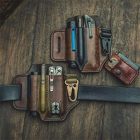 Yunobi Leather Sheath for EDC Organizer Belt Loop Leather Multitool Holder with Key Holder for Belt and Flashlight Sheath Multitool Pouch Tool Sheath, Leather Business Bag, Belt Organizer, Tactical Pen, Tool Bags, Pocket Organizer, Tool Belt, Edc Tools, Knife Sheath