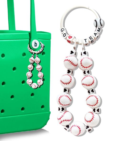 Baseball Bogg Bag Charms, Diy Bag Tags, Baseball Attire, Bogg Bag Charms, Bogg Bag Accessories, Tote Bag Accessories, Softball Crafts, Baseball Accessories, Volleyball Skills