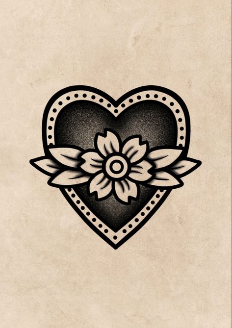 Black And White Tattoo Flowers, Heart Above Knee Tattoo, Traditional Style Stamp Tattoo, Traditional Style Tattoo Stencil, American Traditional Lucky Tattoo, Traditional Heart Flash, Celestial Traditional Tattoo, American Traditional Elbow Ditch Tattoo, Feminine Old School Tattoo