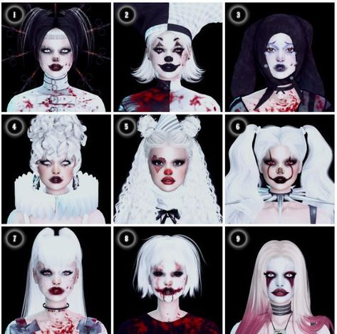 The Sims 4 Cc Clowncore, The Sims 4 Cc Clown Makeup, Sims Clown Cc, Sims 4 Juggalo Cc, Sims 4 Clown Makeup Cc, Sims 4 White Face Paint, Ts4 Doll Cc, Sims 4 Jester Cc, Ts4 Halloween Costumes