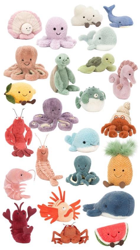 tropical/ocean themed jelly cats 🌸☀️ Cute Christmas Ideas, Jelly Cat, Jellycat Stuffed Animals, Tropical Ocean, Dog Raincoat, Animal Jam, Cute Animals Images, Fancy Bags, Cute Stuffed Animals