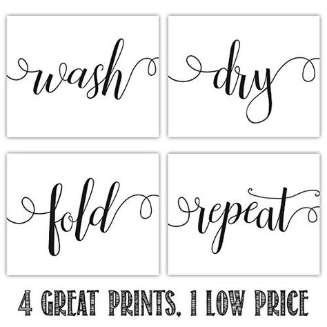 Room Picture Wall, Wash Dry Fold Repeat, Picture Wall Decor, Laundry Humor, Laundry Room Pictures, Guide Sign, Wash Dry Fold, Poster Black And White, Typography Art Print