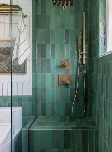 Green Bathroom, Green Bathroom Colour, Green Bathroom Tiles, sage green bathroom, dark green bathroom, green bathroom wall, green bathroom design, soft green bathroom Green Shower Tile, Magnolia Bathroom, Dark Green Tile, Bathroom Dark, Fab Mood, Mood Wedding, Moody Bathroom, Dark Green Bathrooms, Bathroom Colour