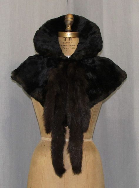 Victorian Capelet, Fur Capelet, Brown Fur, Soft Black, Black Silk, High Collar, Silk, Collar, Black