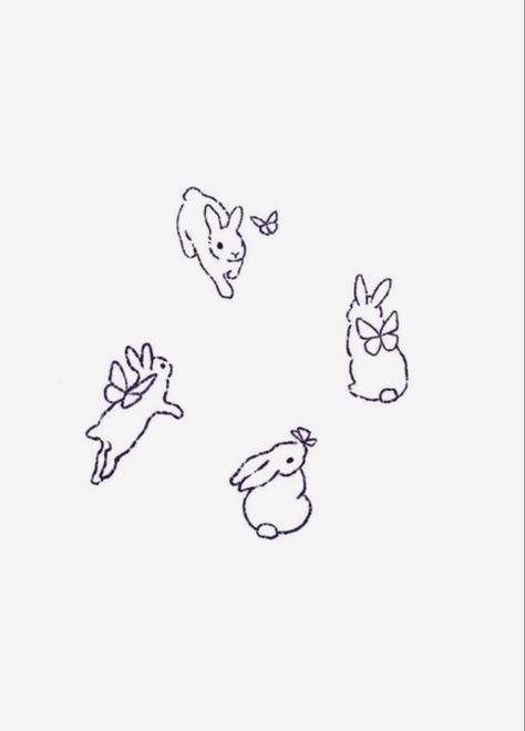 Rabbit Small Tattoo, Bunny Tattoo Small Cute, Cute Tattoos Outline, Bunny Running Tattoo, Bunny And Butterfly Tattoo, 3 Bunny Tattoo, Mini Bunny Tattoo, Bunny Tattoo Aesthetic, Minimal Bunny Tattoo