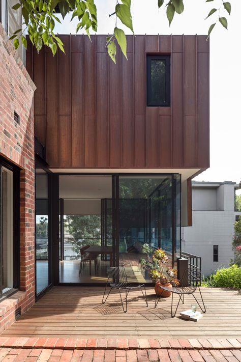 Corten Extension, Terrace Extension, Architecture Materials, England Houses, British Houses, Terracotta Roof, House Cladding, New Staircase, Metal Cladding