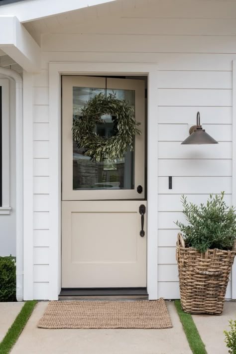 Cardiff Cottage - Garden Studio Front Door On Side Of House Entrance, Front Door Cottage Style, Modern Cottage Backyard, Bedroom With Exterior Door, Cottage Style Home Exterior, Tan Front Door, Front Exterior House, Beach Landscape Design, Beach House Landscape