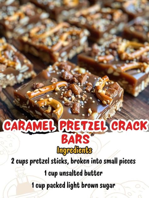 Pretzel Carmel Squares, Carmel Pretzel Chocolate Bites, Salted Caramel Pretzel Bark, Chex Recipes, Baked Desserts, Baked Caramel, Pan Cookies, Snack Mixes, Cookies Bars