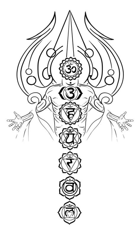 Seven Chakras Tattoo Design, Seven Chakras Tattoo, Deer Head Tattoo, Yantra Tattoo, Trishul Tattoo Designs, Om Tattoo Design, Chakra Tattoo, Mantra Tattoo, Small Chest Tattoos