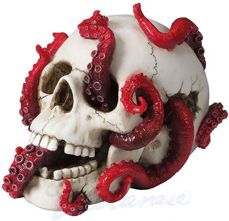 Abyss Lurks Within Skull Statue Skull Statue, Skull Crafts, Octopus Tattoo, Skull Painting, Skull Decor, Decoration Originale, Human Skull, A Skull, Figurative Sculpture