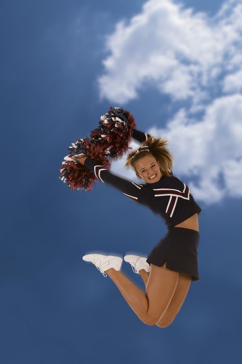 Cheerleader jumping Cheerleading Tryouts, Cheer Jumps, Cheerleading Jumps, Cheerleading Workout, Cheerleading Workouts, Varsity Cheer, Cheerleading Photos, Cheerleading Stunt, Cheer Workouts