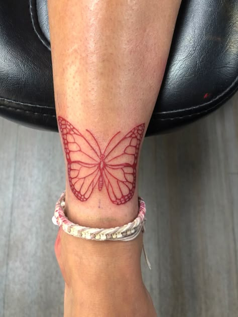 Red Ankle Tattoos For Women, Above The Ankle Tattoo, Above Wrist Tattoo, Butterfly Tattoo On Ankle, Butterfly Tattoo Ankle, Butterfly Ankle Tattoo, Front Ankle Tattoos, Small Ankle Tattoo, Butterfly Ankle Tattoos