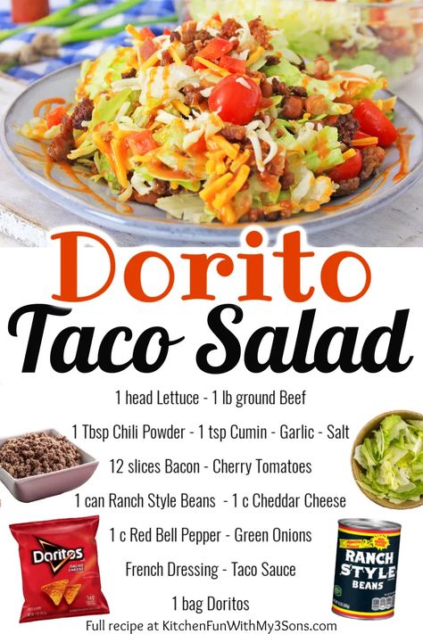 Doritos Salad Recipe, How To Make Taco Salad, Doritos Taco Salad With Catalina, Easy Salad Recipes For Dinner, Dorito Salad Recipe, Cheap Salad Recipes, Simple Summer Dinner Ideas, Recipe For Taco Salad, Taco Salad With Doritos