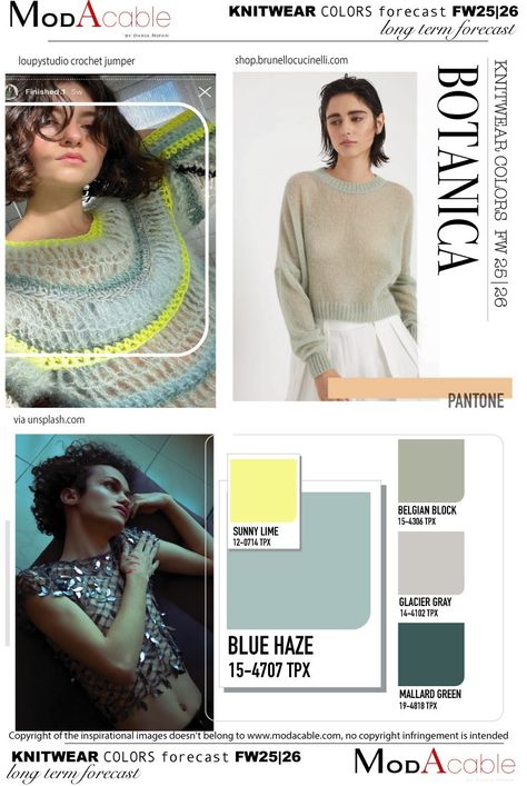 FW 25.26 knit color Botanica - ModaCable Aw 25/26 Trends, Fall Winter 2025 Fashion Trends, Fw25 Trends, Knitwear Branding, Trend 2025, Slow Clothing, Kidswear Trends, Knitwear Trends, Fashion Trend Forecast