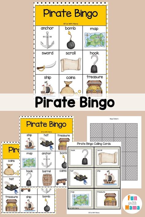 Don't miss out on this fun Pirate bingo card printable for kids! It's a great way to have some family-friendly fun for FREE! #BINGO #freebingogame #pirateprintable #earlylearning #familygames Pirate Bingo, Nanny Ideas, Bingo Sets, Pirate Coloring Pages, Pirate Activities, Bingo Set, Bingo Cards Printable, Pirate Day, Screen Free Activities