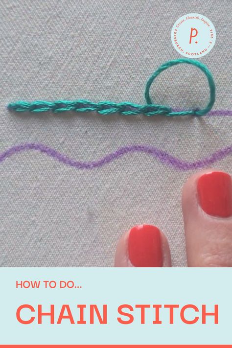 Easy Chain Stitch Embroidery, Molde, Couture, Easy Stitch Embroidery, Embroidery Stitches Chain Stitch, How To Do Embroidery For Beginners Step By Step, Easy Hand Stitch, How To Embroider By Hand Chain Stitch, Chain Stitch How To