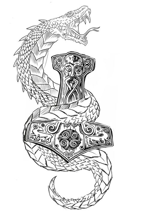 Norse Mythology Tattoo Forearm, Viking Tattoo Outline, World Serpent Tattoo Norse, Jormungandr Drawing, Jorgunmandr Tattoo, Norse Leg Tattoo, Nordic Forearm Tattoo, Jormungandr Tattoo Norse Mythology, Viking Snake Tattoo