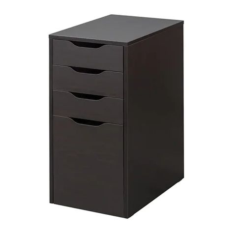 ALEX Drawer unit/drop file storage - black-brown - IKEA Ikea Alex Desk Ideas, Desk Behind Sofa, Desk And Bookshelves, Yoga Den, Ikea Alex Desk, Butcher Block Desk, Ikea Alex Drawers, Alex Drawer, Ikea Drawers